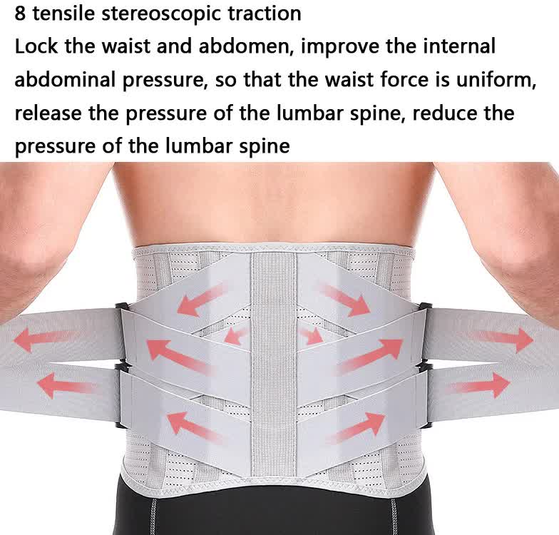 Size L Grey Breathable Waist Support Belt - Adjustable Back Brace for Men and Women, Ideal for Weightlifting, Squats & Back Pain Relief