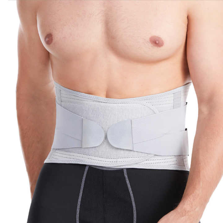 Size M Grey Breathable Waist Support Belt - Adjustable Back Brace for Men and Women, Ideal for Weightlifting, Squats & Back Pain Relief