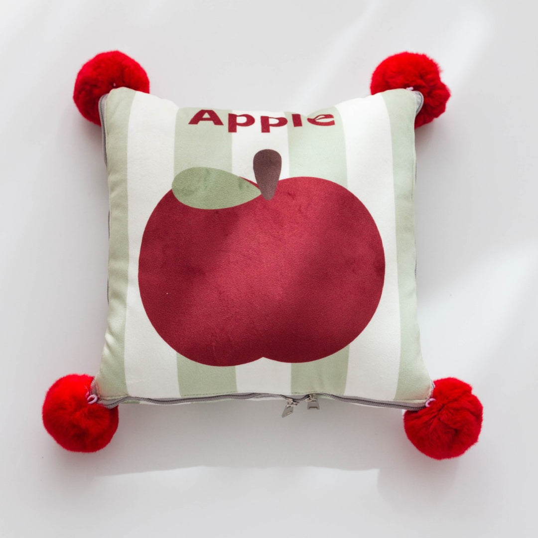 Red Apple Pattern Premium Plush Throw Pillow Blanket Combo – Versatile Sofa Cushion for Home and Car Use, Ideal for Naps and Lounging