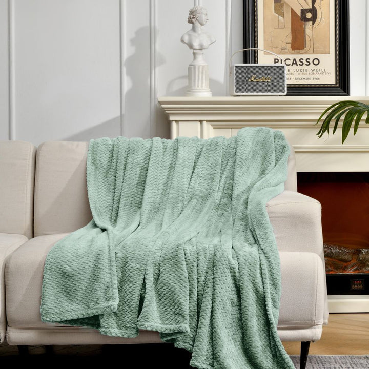 Grey Soft Flannel Jacquard Throw Blanket - Cozy Sofa & Bed Cover, Air Conditioning Blanket, 50 x 60 Inches, Elegant Solid Color