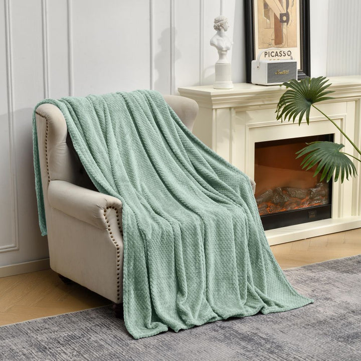 Grey Soft Flannel Jacquard Throw Blanket - Cozy Sofa & Bed Cover, Air Conditioning Blanket, 50 x 60 Inches, Elegant Solid Color