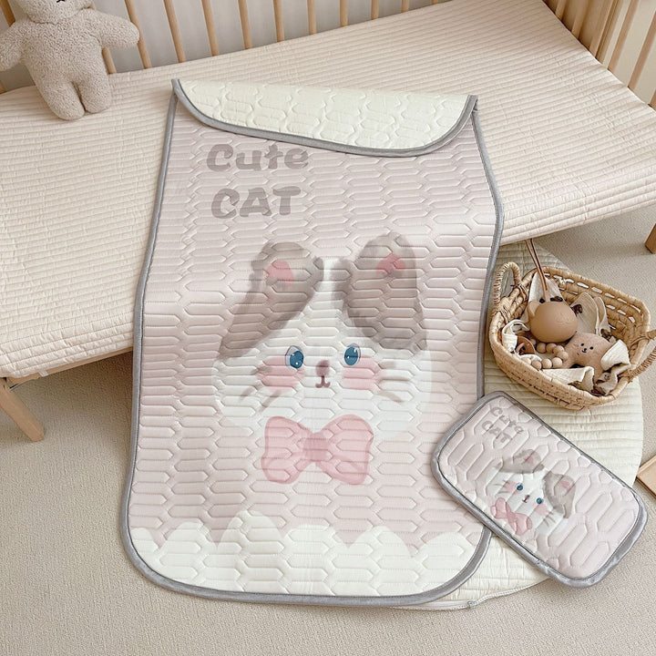 Cute Cat Pattern 2 Piece Set Kids Cooling Pad Set - 60x120cm Cartoon Latex Mattress Protector,  Pillow