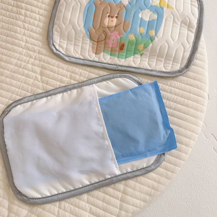 Cute Cat Pattern 2 Piece Set Kids Cooling Pad Set - 60x120cm Cartoon Latex Mattress Protector,  Pillow