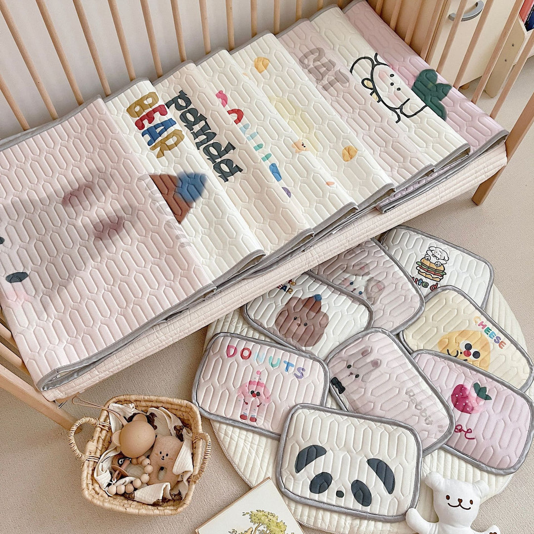 Cute Bear Pattern 2 Piece Set Kids Cooling Pad Set - 60x120cm Cartoon Latex Mattress Protector,  Pillow