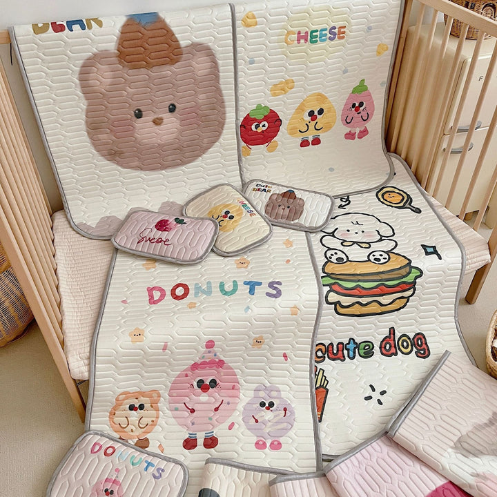 Donuts Pattern 2 Piece Set Kids Cooling Pad Set - 60x120cm Cartoon Latex Mattress Protector,  Pillow