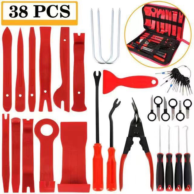 Red 38PCS Car Interior Trim Removal Tool Kit - Durable PP Material for Car Audio, Dashboard, Door Panel, and Modification