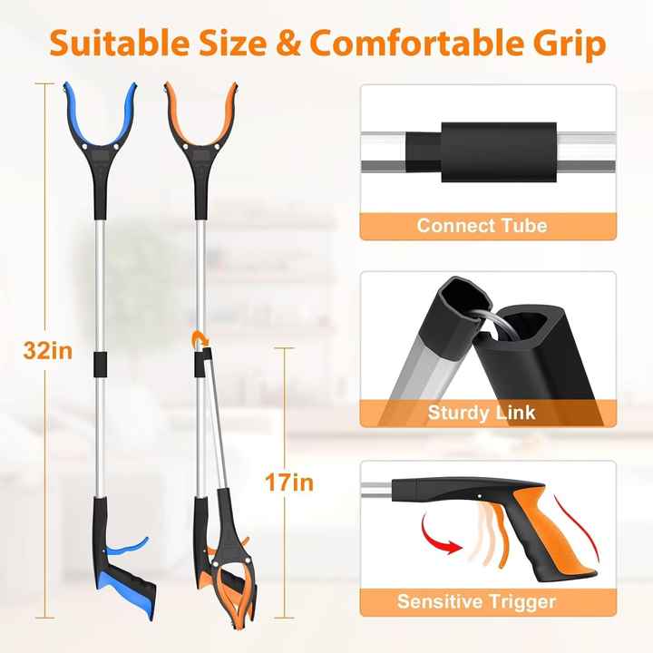 Orange Foldable  Grabber Tool with Silicone Non-Slip Claws – Ideal for Litter Picking, Outdoor Use, and Household Cleaning