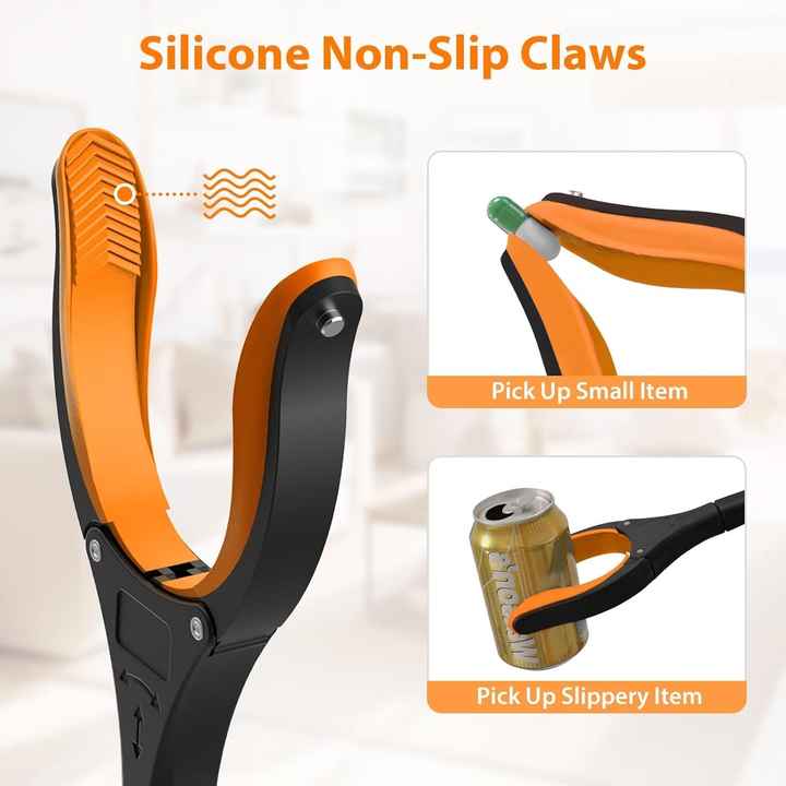 Orange Foldable  Grabber Tool with Silicone Non-Slip Claws – Ideal for Litter Picking, Outdoor Use, and Household Cleaning