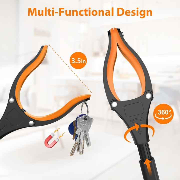 Orange Foldable  Grabber Tool with Silicone Non-Slip Claws – Ideal for Litter Picking, Outdoor Use, and Household Cleaning