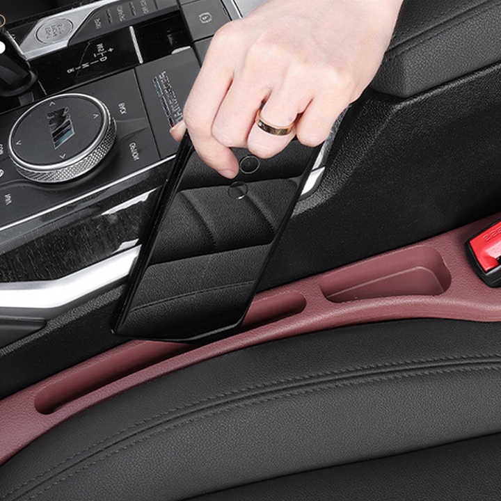 Brown Car Seat Gap Filler - 2 Pieces Car Interior Storage Organizer for Front Seat Seam