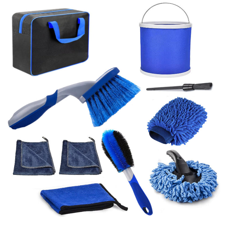 Blue 10-Piece Car Cleaning Kit – Complete Car Care Set with Towels, Brushes, Gloves, and Storage Bag