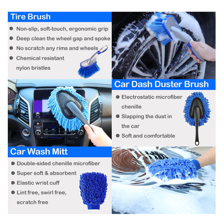 Blue 10-Piece Car Cleaning Kit – Complete Car Care Set with Towels, Brushes, Gloves, and Storage Bag