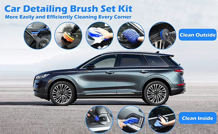 Blue 10-Piece Car Cleaning Kit – Complete Car Care Set with Towels, Brushes, Gloves, and Storage Bag