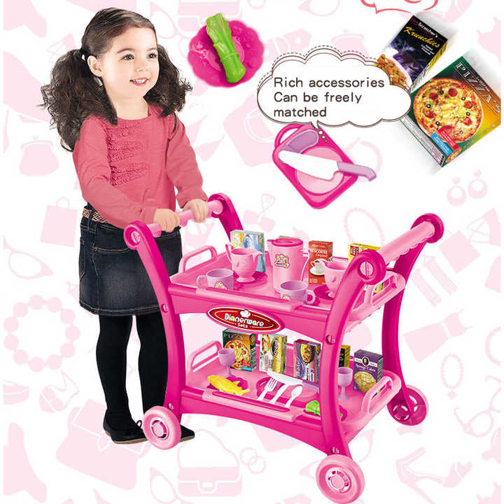 Red Children's Pretend Play Kitchen Cart Set with Toys - Roleplay Cooking Set with Accessories - Educational Toy for Kids