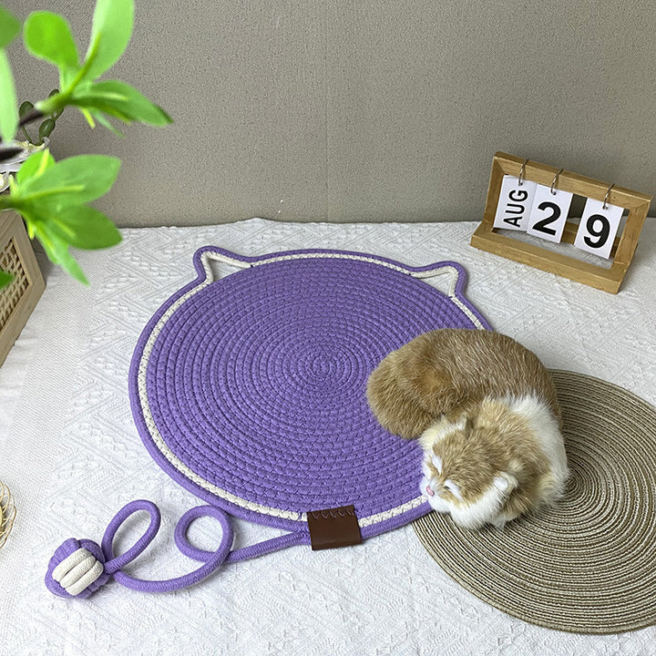 3 Pcs Purple Durable Cat Scratching Mat with Attached Toy Ball – Washable and Multi-Functional, Ideal for Cats' Scratching and Sleeping – 50cm Diameter