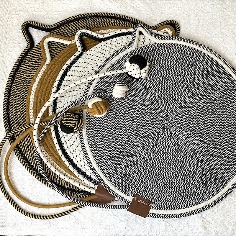 3 Pcs Grey Durable Cat Scratching Mat with Attached Toy Ball - Washable and Multi-Functional, Ideal for Cats' Scratching and Sleeping - 50cm Diameter