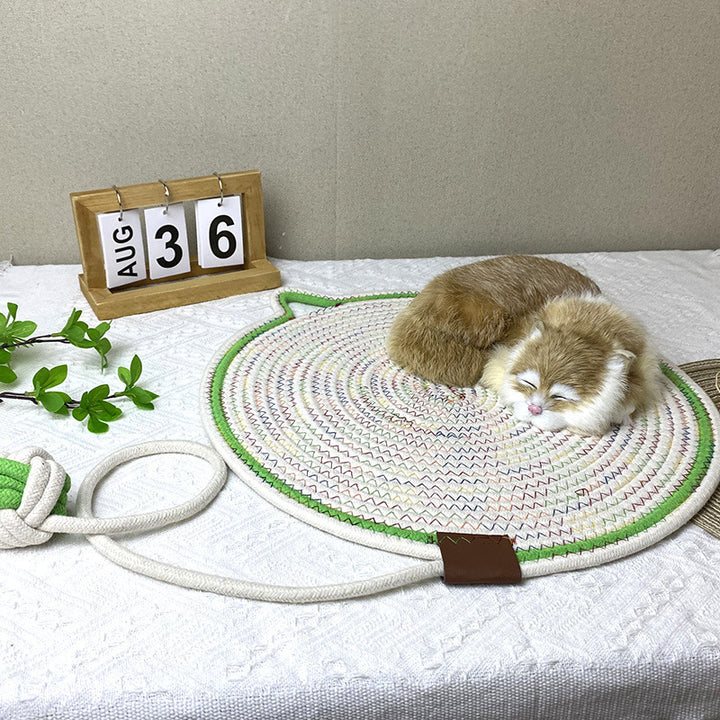 3 Pcs White Durable Cat Scratching Mat with Attached Toy Ball - Washable and Multi-Functional, Ideal for Cats' Scratching and Sleeping - 50cm Diameter