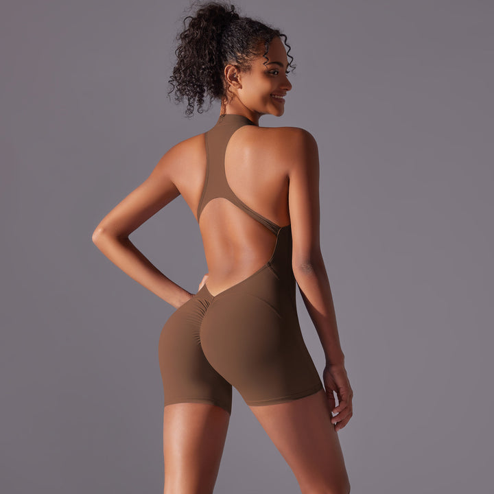 Size XL Brown High-Impact Seamless Bodysuit - Nude Feel Yoga & Fitness Romper