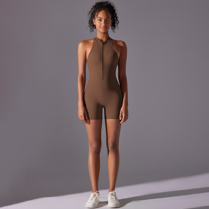 Size XL Brown High-Impact Seamless Bodysuit - Nude Feel Yoga & Fitness Romper