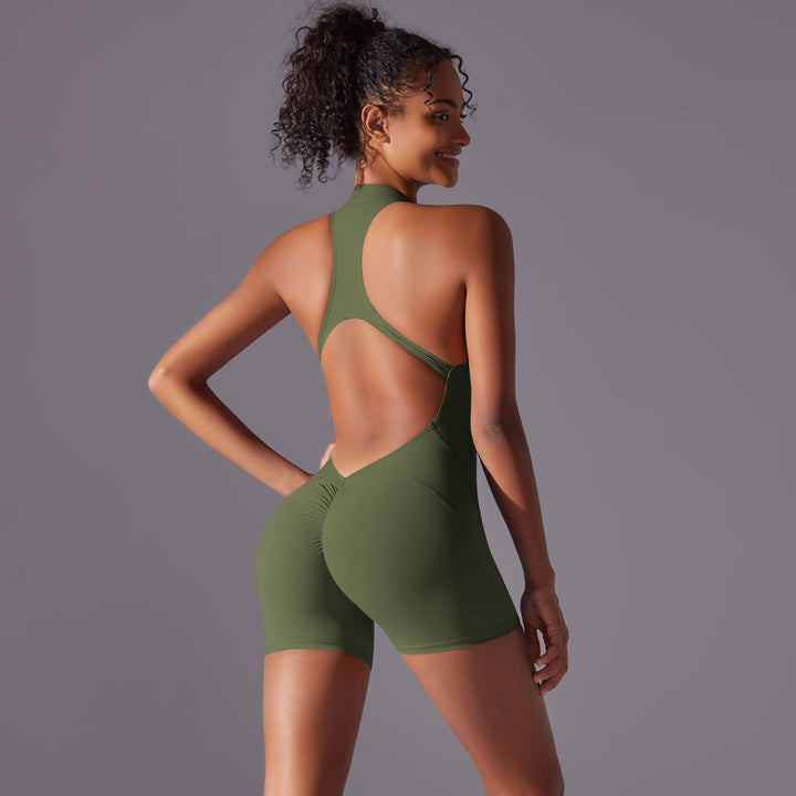 Size L Olive Green High-Impact Seamless Bodysuit - Nude Feel Yoga & Fitness Romper