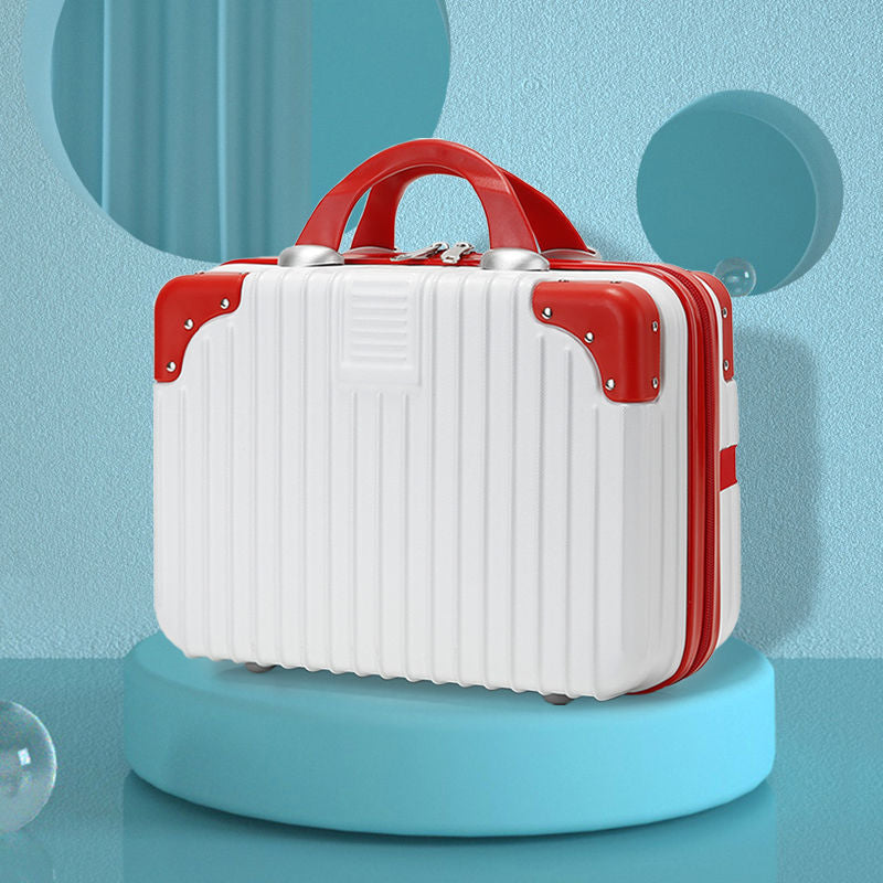 Retro 14-inch hand-made makeup box-retro red and white contrast (no lock)