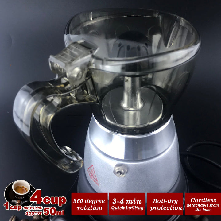 High Pressure Electric Moka Coffee Maker/Cafeteria Espresso 4Cup PC & Aluminum Moka Coffee Pot