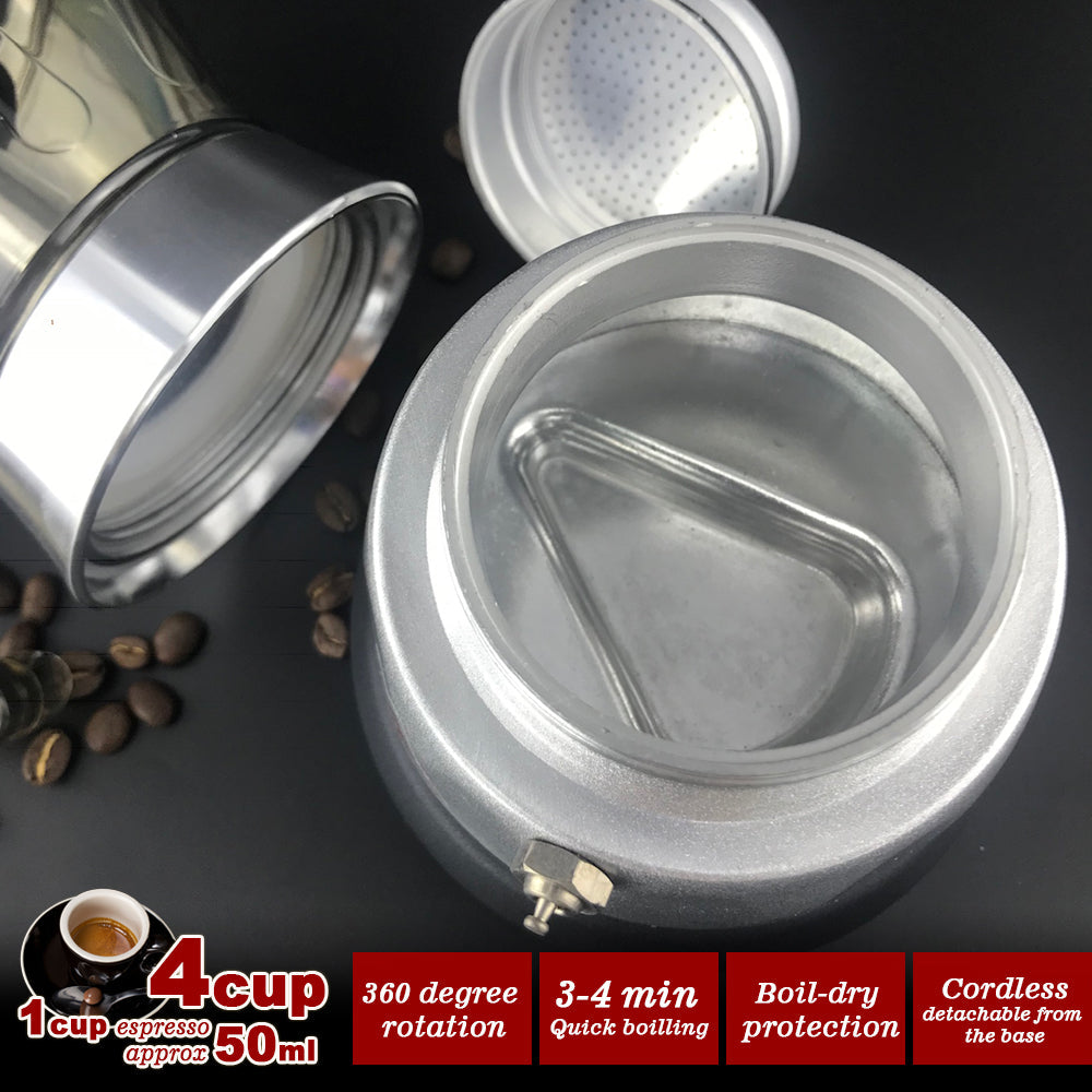 High Pressure Electric Moka Coffee Maker/Cafeteria Espresso 4Cup PC & Aluminum Moka Coffee Pot