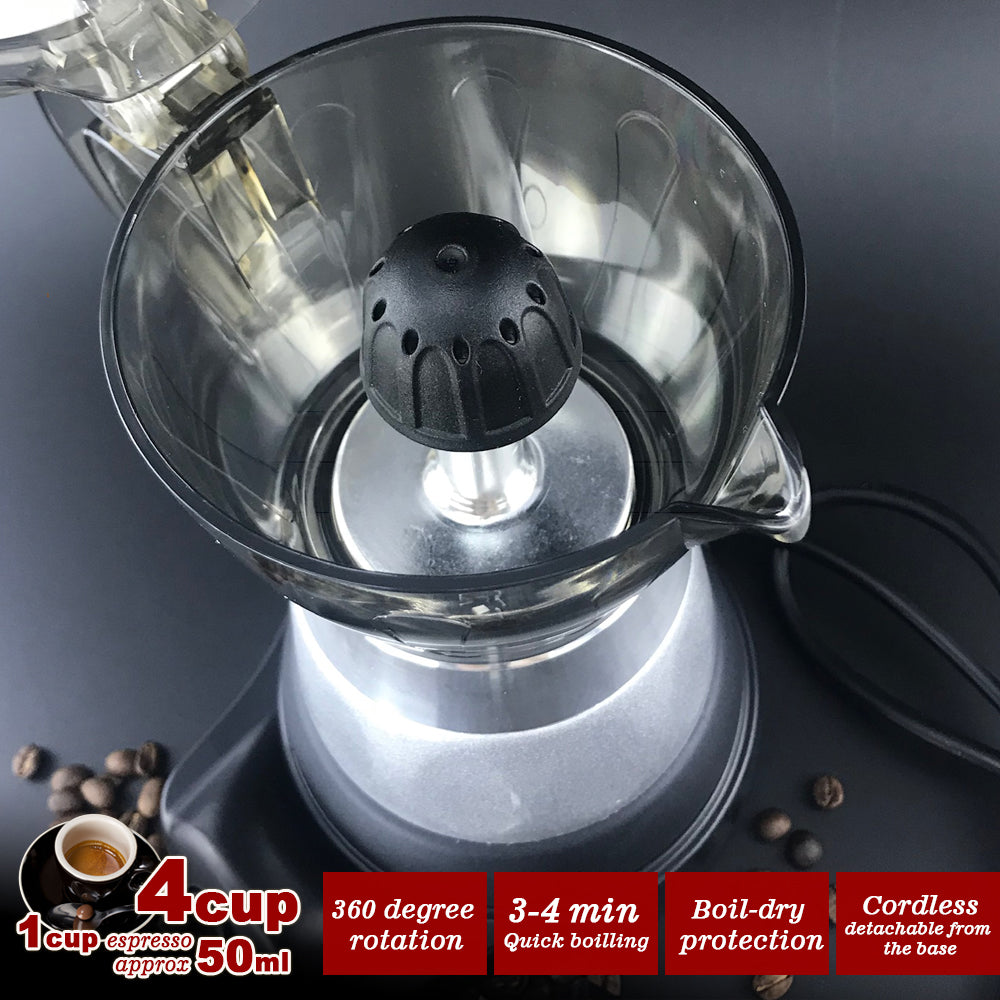 High Pressure Electric Moka Coffee Maker/Cafeteria Espresso 4Cup PC & Aluminum Moka Coffee Pot