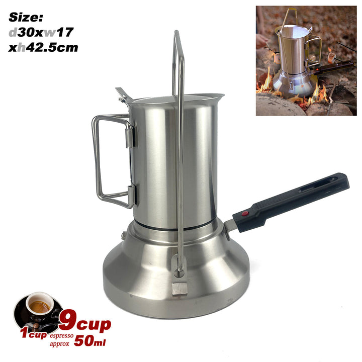 2 In 1 Camping Stainless Steel 9Cup Pot Moka Coffee Maker Italian Espresso Kettle 2024 NEW MODLE