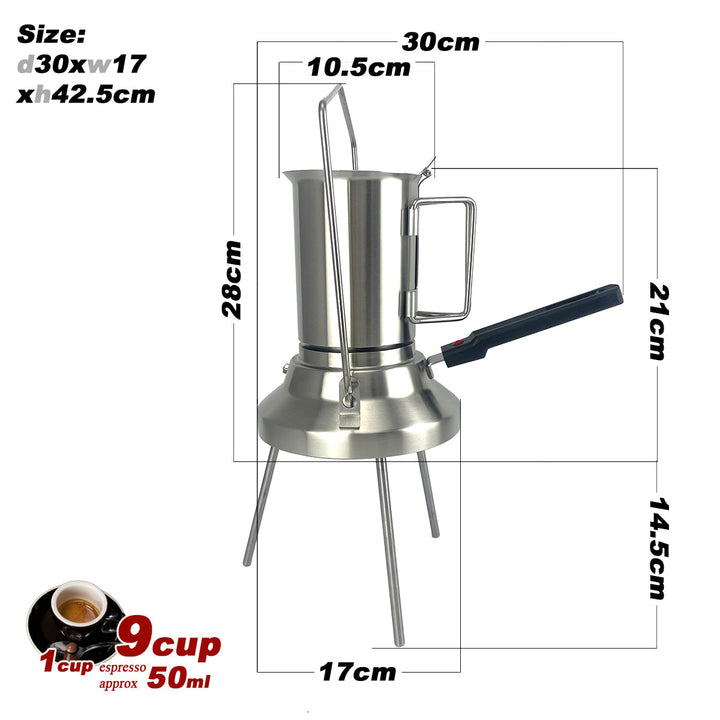 2 In 1 Camping Stainless Steel 9Cup Pot Moka Coffee Maker Italian Espresso Kettle 2024 NEW MODLE