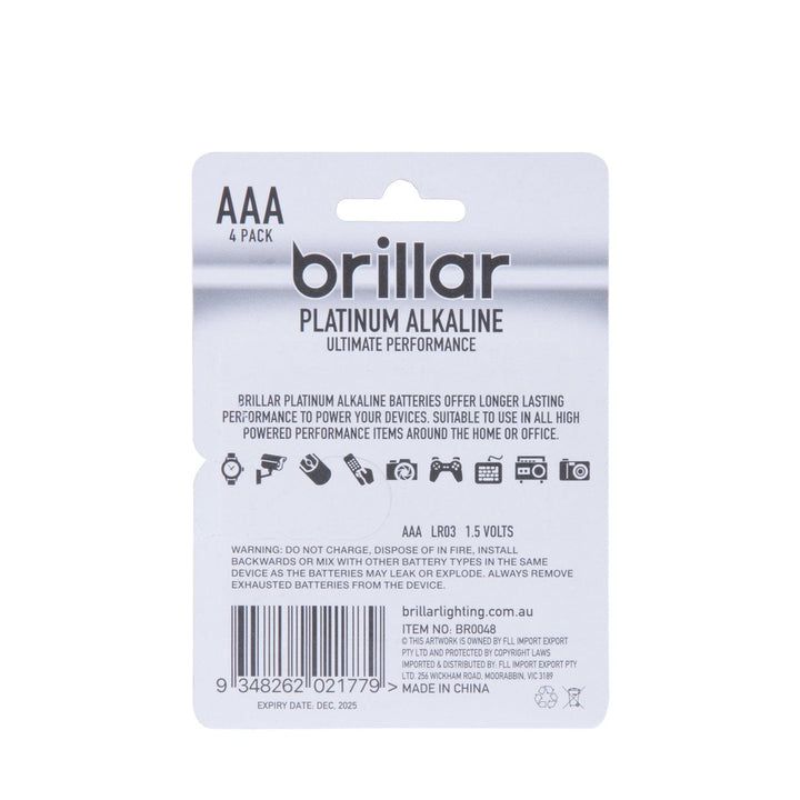 2x Brillar AAA Platinum Alkaline Batteries 4pk