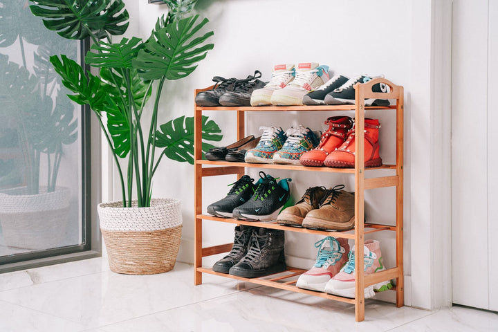 Bamboo Storage Shoe Rack & Organiser 4 Tiers Layers