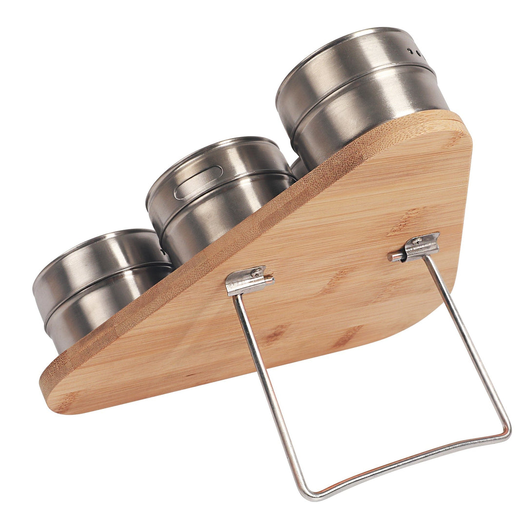 Magnetic Triangular Bamboo Spice Rack & Jars For Kitchen Storage