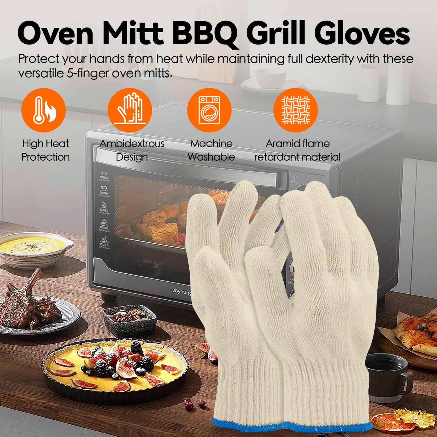 1 Pair 5 Finger Oven Mitt BBQ Grill Gloves