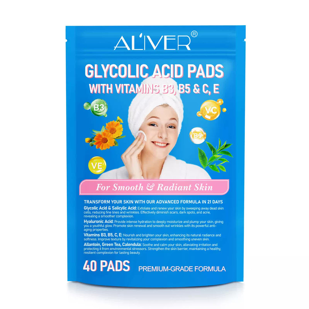 ALIVER Glycolic acid pads with vitamins B3,B5 & C,E 40 PADS