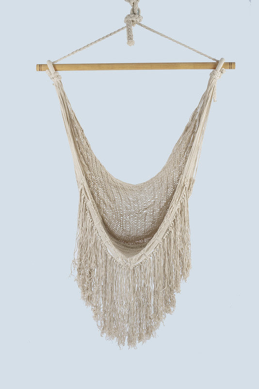 Fringed Cotton Rope Mexican Hammock Swing from Mexico in Ivory