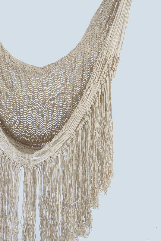 Fringed Cotton Rope Mexican Hammock Swing from Mexico in Ivory