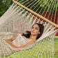 Mayan Legacy Queen Size Outdoor Cotton Mexican Resort Hammock With Fringe in Cream Colour