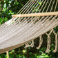 Mayan Legacy Queen Size Outdoor Cotton Mexican Resort Hammock With Fringe in Cream Colour