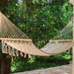 Mayan Legacy Queen Size Outdoor Cotton Mexican Resort Hammock With Fringe in Cream Colour