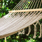 Mayan Legacy Queen Size Outdoor Cotton Mexican Resort Hammock With Fringe in Cream Colour