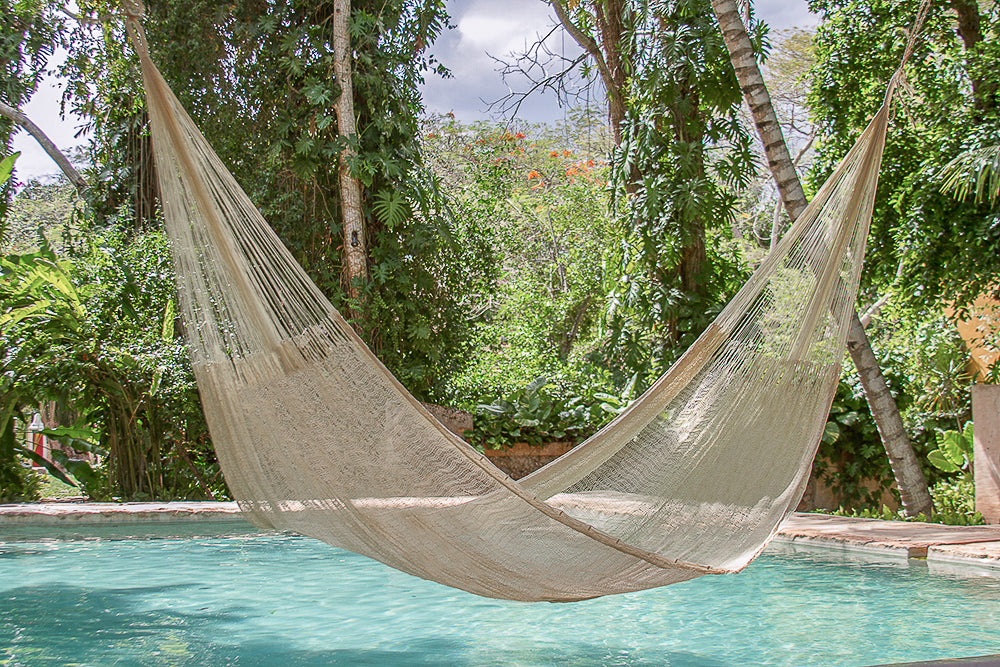 Mayan Legacy Jumbo Size Super Nylon Mexican Hammock in Cream Colour