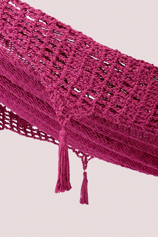 Outdoor undercover cotton Mayan Legacy hammock with hand crocheted tassels King Size Mexican Pink