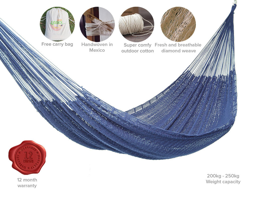 Outdoor undercover cotton Mayan Legacy hammock King size Blue