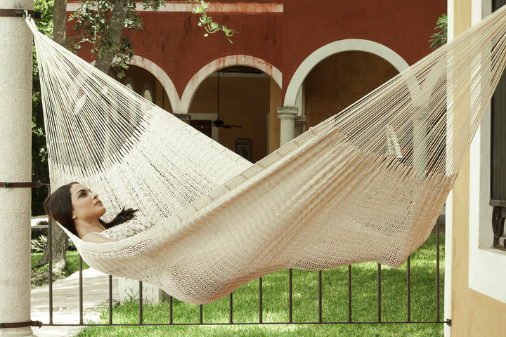 Mayan Legacy Queen Size Outdoor Cotton Mexican Hammock in Marble Colour