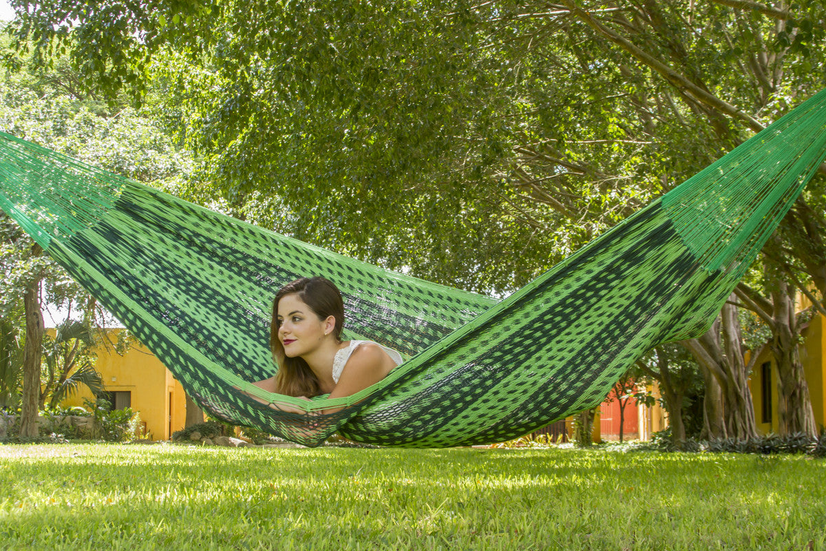 Mayan Legacy Queen Size Outdoor Cotton Mexican Hammock in Jardin Colour