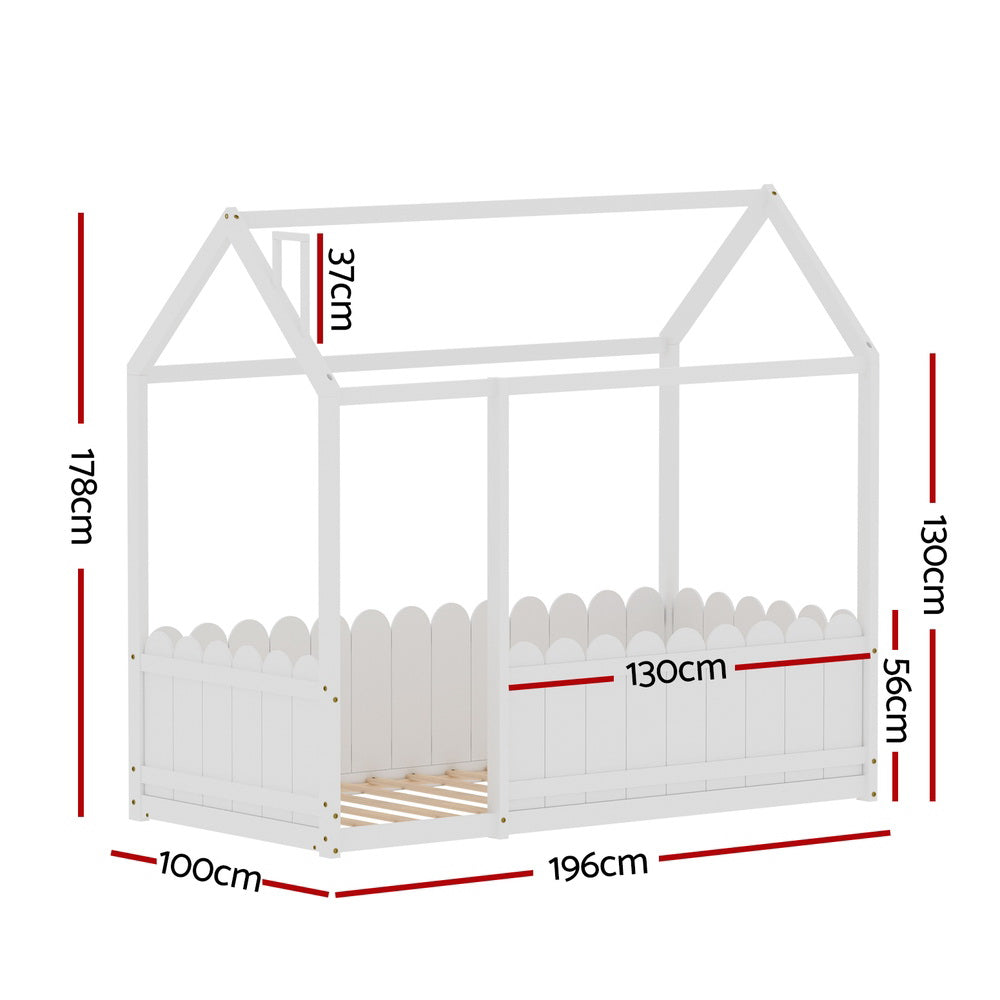 Artiss Bed Frame Wooden Kids House Single Frame White KORI