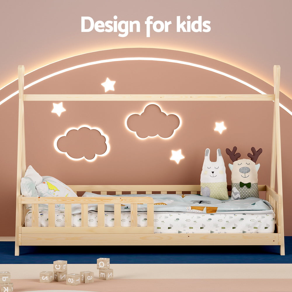 Artiss Bed Frame Wooden Kids House Frames Oak PUAH