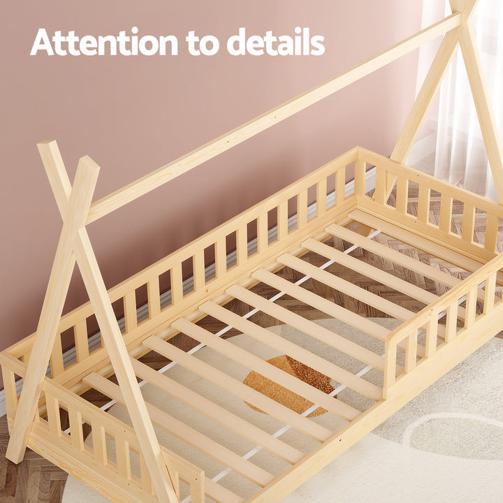 Artiss Bed Frame Wooden Kids House Frames Oak PUAH