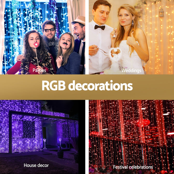 3X6M Christmas Lights Curtain Light 960 LED RGB Remote Jingle Jollys